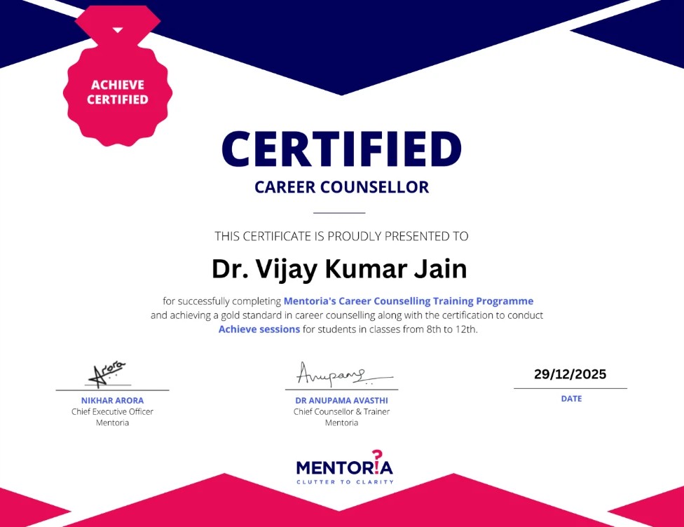 Mentoria Certified Career Counsellor certificate